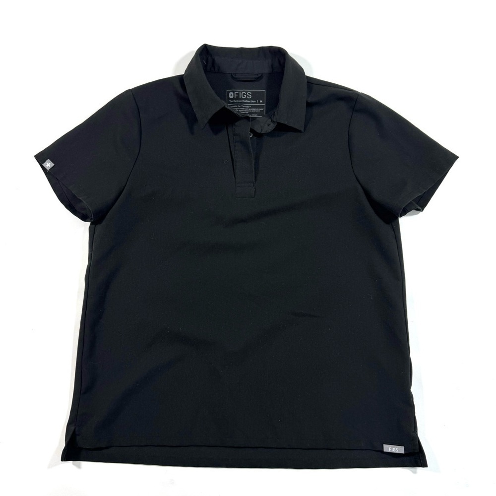 Figs Nala Scrub Top Collared Black Short Sleeve Uniform